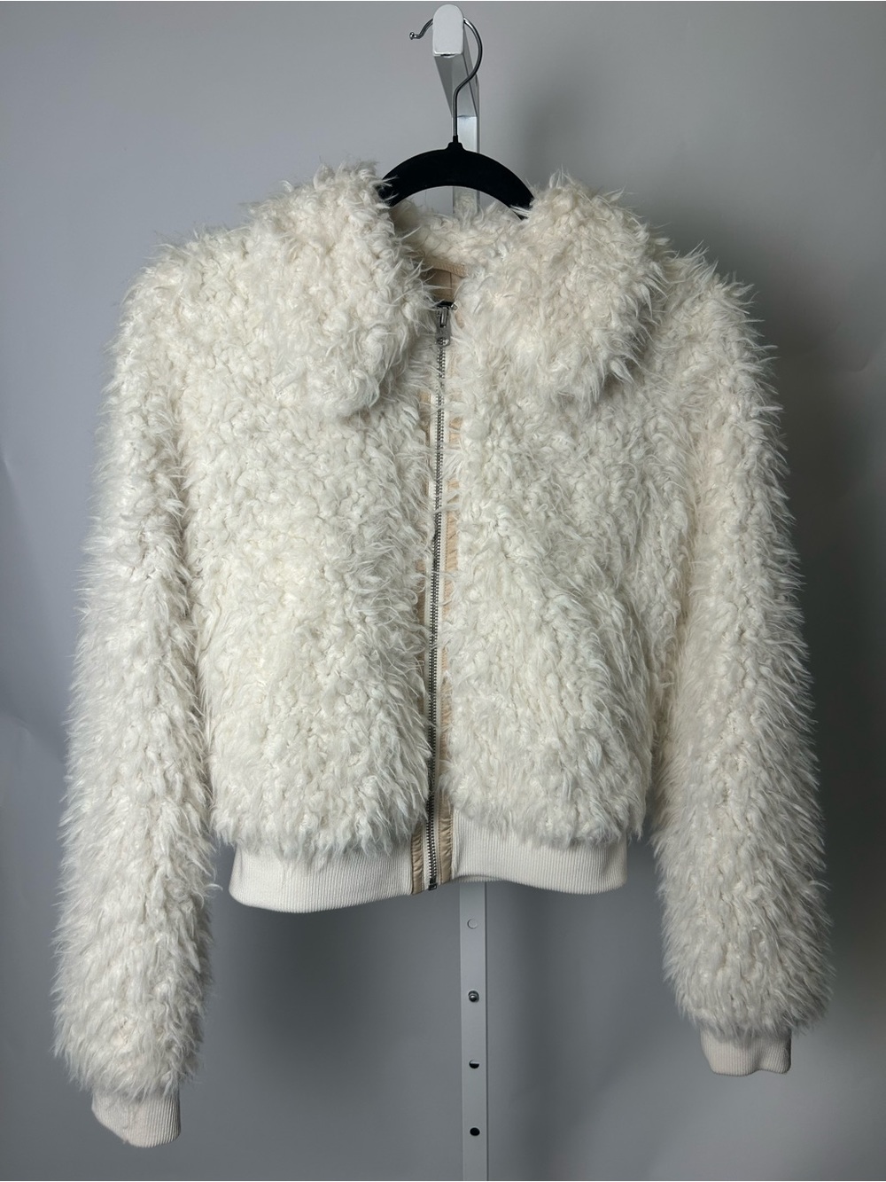 Abercrombie & Fitch Cream Faux Fur Zip Jacket